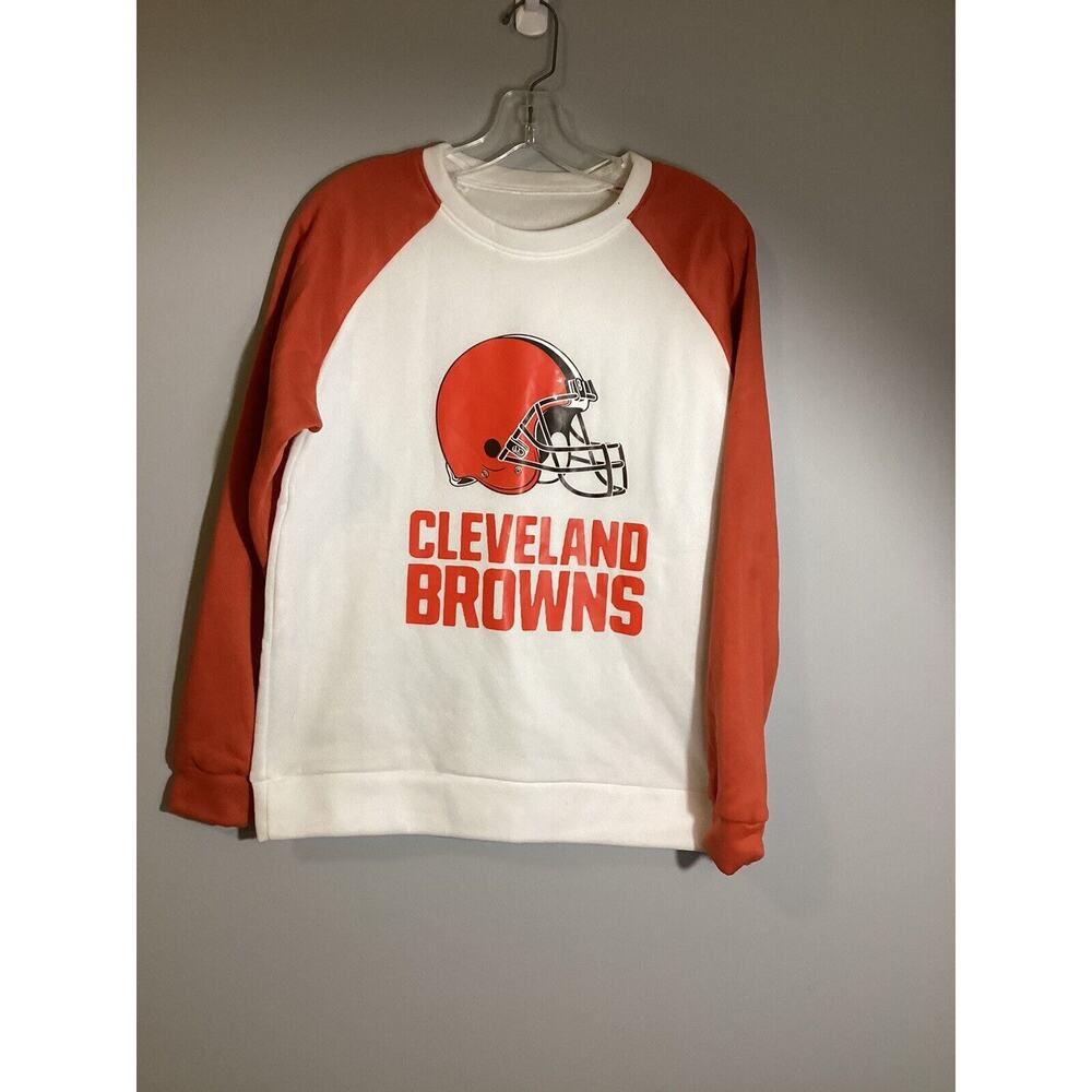 Cleveland Browns NFL White/Orange Sweatshirt Unisex Size S Unbranded Fleece